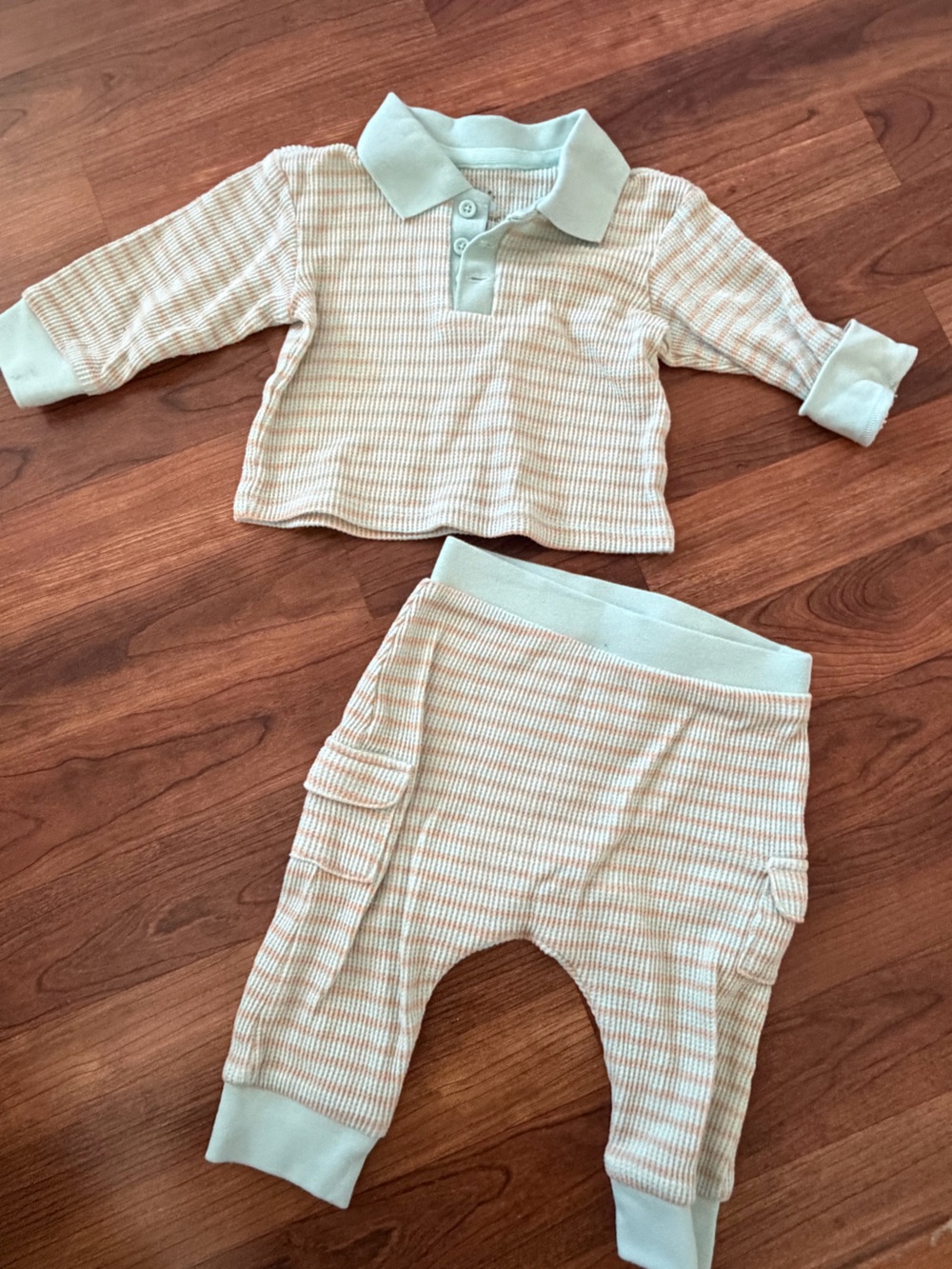 cloud island Peach & Mint Stripe Polo Set